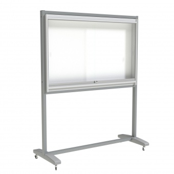 Info-Vitrine, fahrbar, 190 cm hoch, 160x12 cm (B/T), Rückwand: weiß Info-Vitrine, fahrbar, 190 cm hoch, 160x12 cm (B/T), Rückwand: weiß